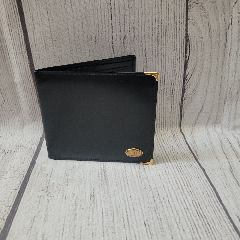 Dunhill Black with Gold Bifold Leather Slim wallet